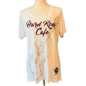 HARD ROCK CAFE HAMBURG WOMEN’S SHORT SLEEVE TSHIRT SIZE XL WHITE & PURPLE NWT